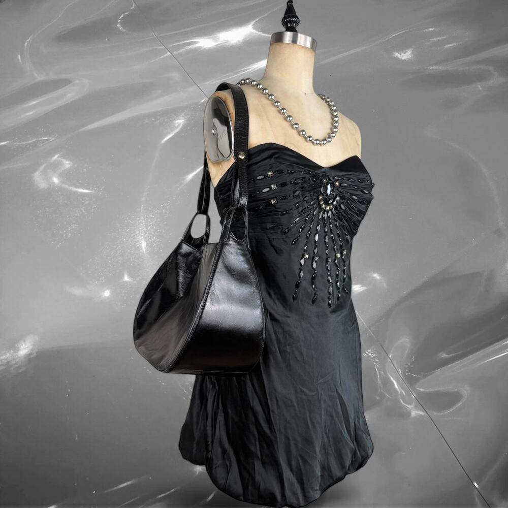 Vintage Y2K Next black strapless embellished silk blend bubble mini dress S